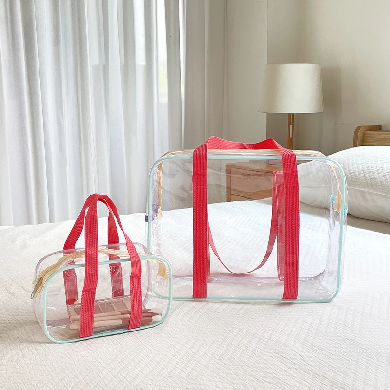 حقيبة سفر شفافة محمولة بسعة كبيرة ، حقيبة تخزين أدوات الزينة بسيطة