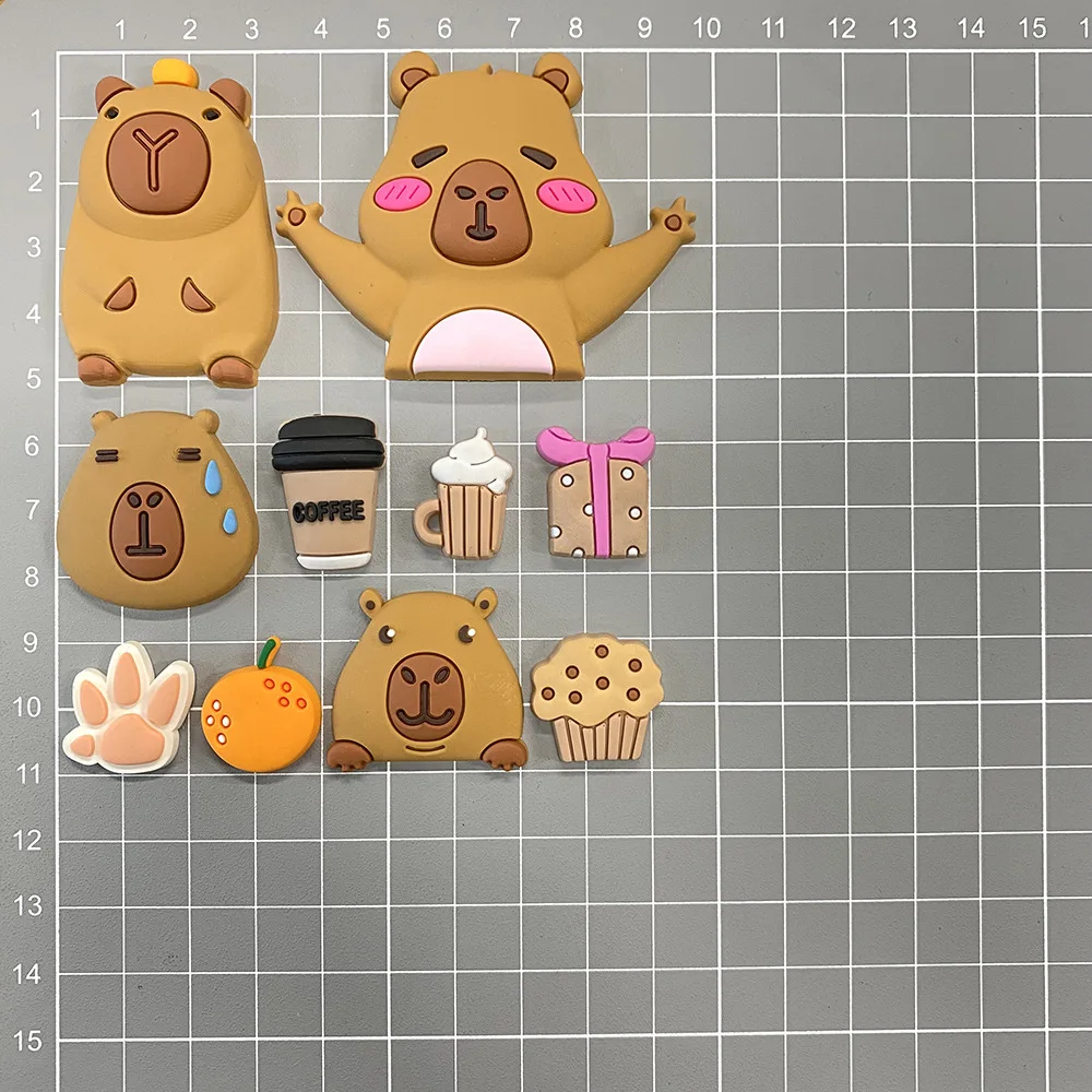 1/10pcs New Kawaii Animal Capybara Large Shoe Charms Gift Coffee Food Series PVC Clog DIY Accessories Decor For Slides Sandals