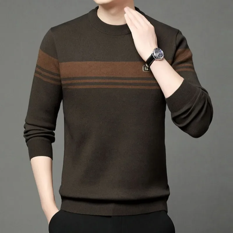 ฤดูใบไม้ร่วงฤดูหนาว Thicken WARM ถักเสื้อกันหนาวผู้ชาย Retro Casual ลายถัก Jacquard Pullovers รอบคอเสื้อถักเสื้อ Streetwear