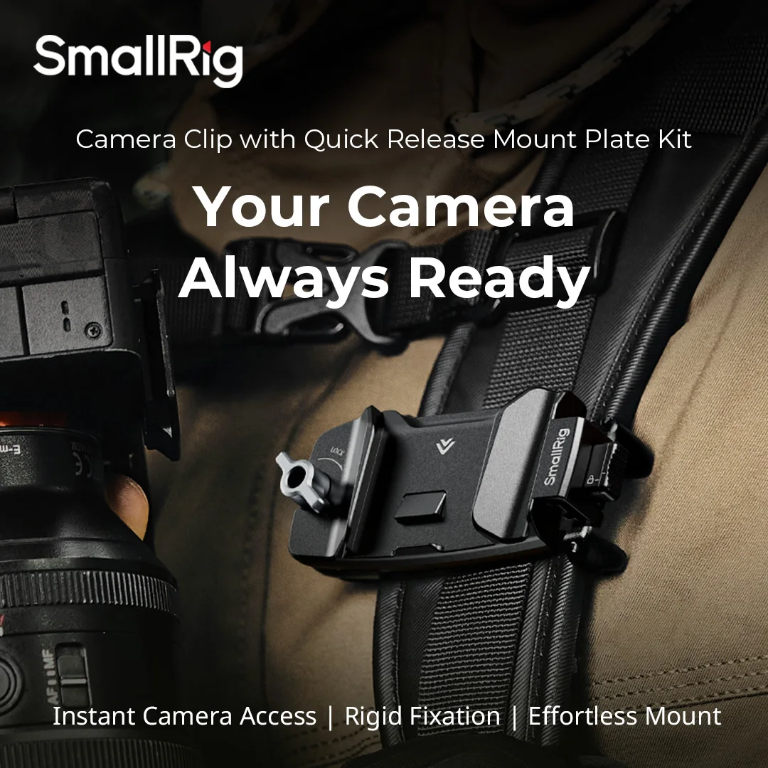 Image of SmallRig Kameraclip mit Schnellwechsel-Montageplatten-Set, vertikale Belastung, 40 kg, für Arca-Typ-Stativ für Kameras, Montage auf Rucksäcken