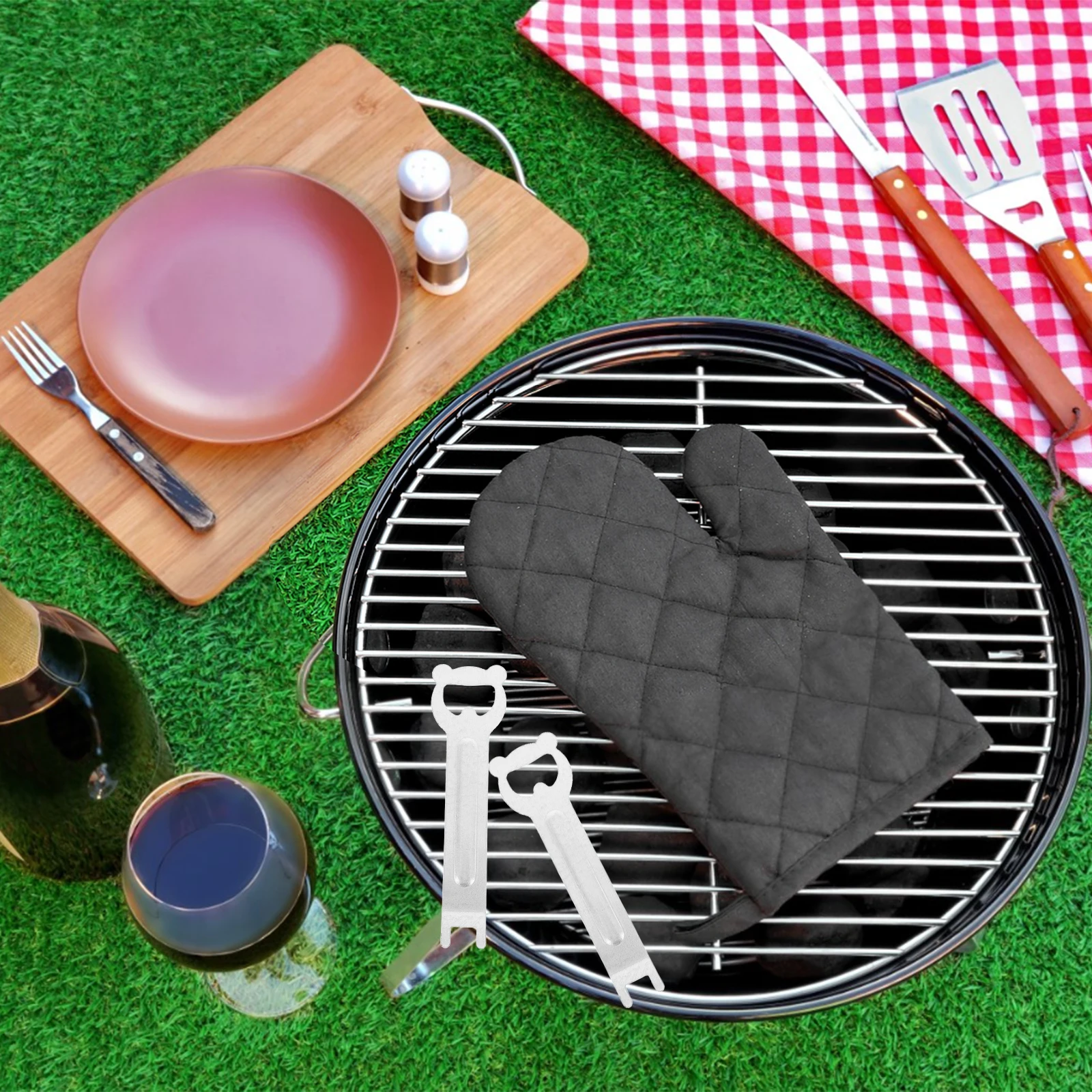

4 Pcs BBQ Plate Starter Barbecue Utensil Tool Camping Utensils Grill Accessorie Cookware Gear