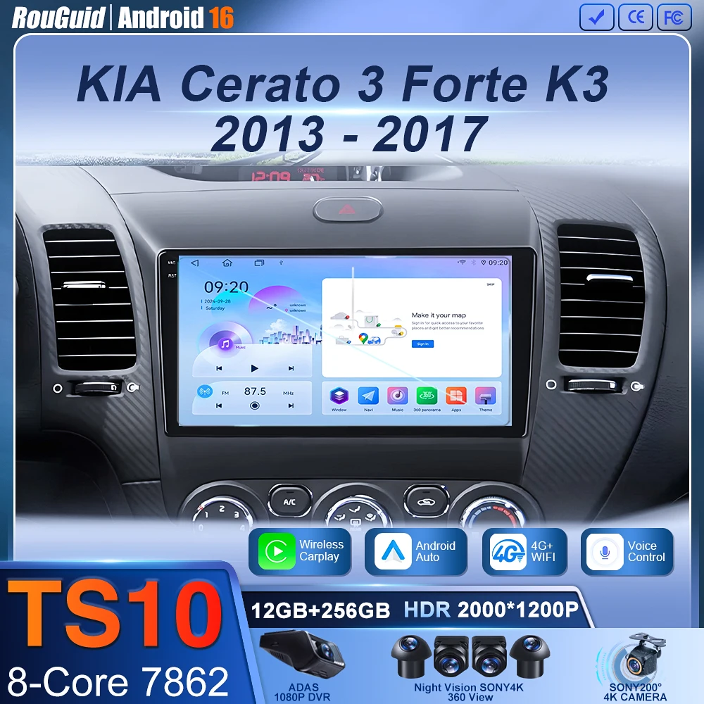 

Android16 Carplay Auto For KIA Cerato 3 Forte K3 2013 - 2017 video Player Multimedia WIFI+4G DSP Car Radio GPS 2 Din 4G