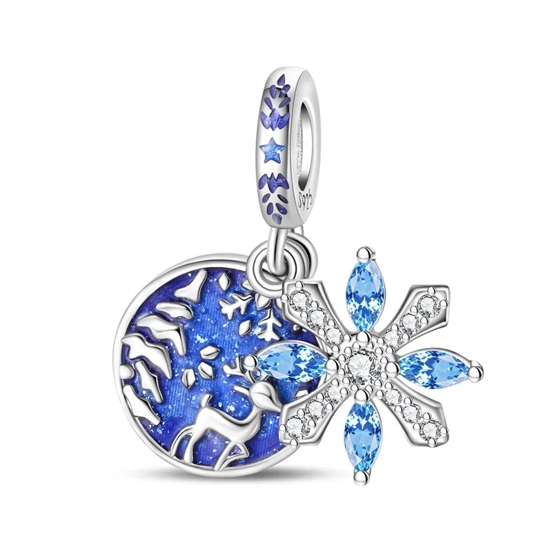 

Real 925 Sterling Silver Winter Snowflake Charms Bead Fit 3mm Bracelet DIY Women Christmas Jewelry Gift