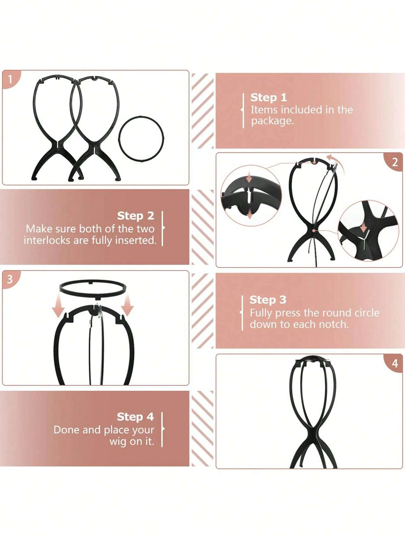 1/2/3pcs Folding Wig Stand Plastic Portable Hat Display Stand Adjustable Durable Barbershop Fashion Model Holder Home Salon Use image 2