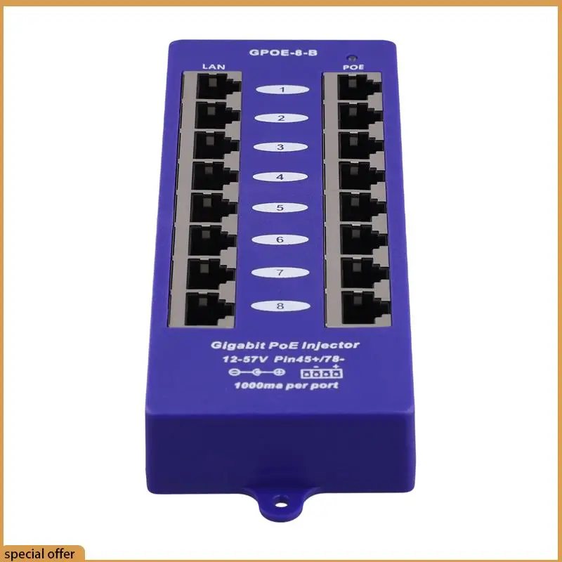 A68Z Gigabit 8 Port Poe Injector Mid-Span Poe Injector Mode B For Mikrotik UBNT CCTV Network Wall-Mounted