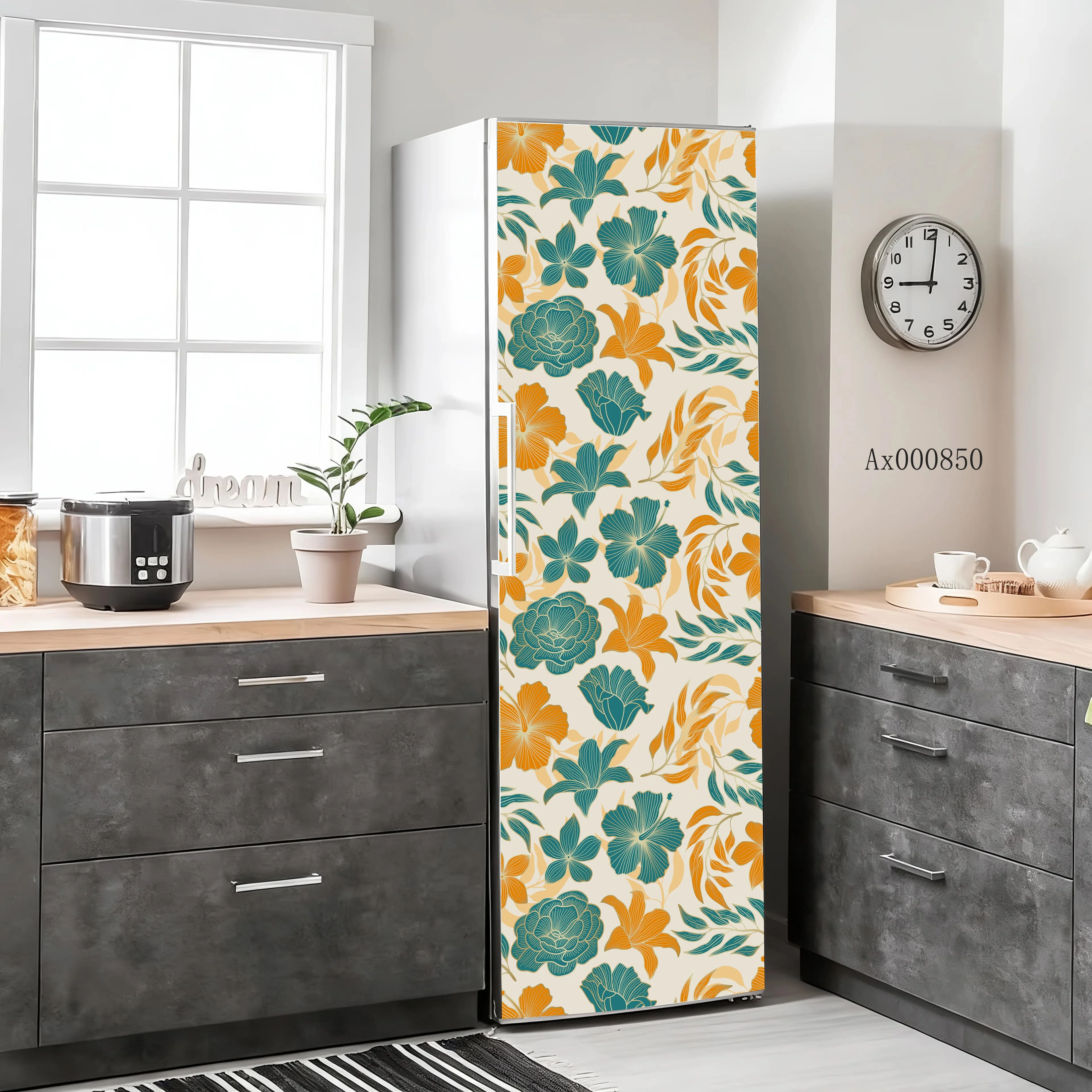 Green Plants Fresh Flowers Leaf Fridge Sticker Self-Adhesive Cover for Multi-Door Refrigerator Cabinets Wardrobe Door Home Decor