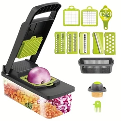 1Pc Green Black 12 in 1 Multifunctional Vegetable Slicer Cutter Shredders Slicer With Basket Fruit Potato Chopper Carrot Grater