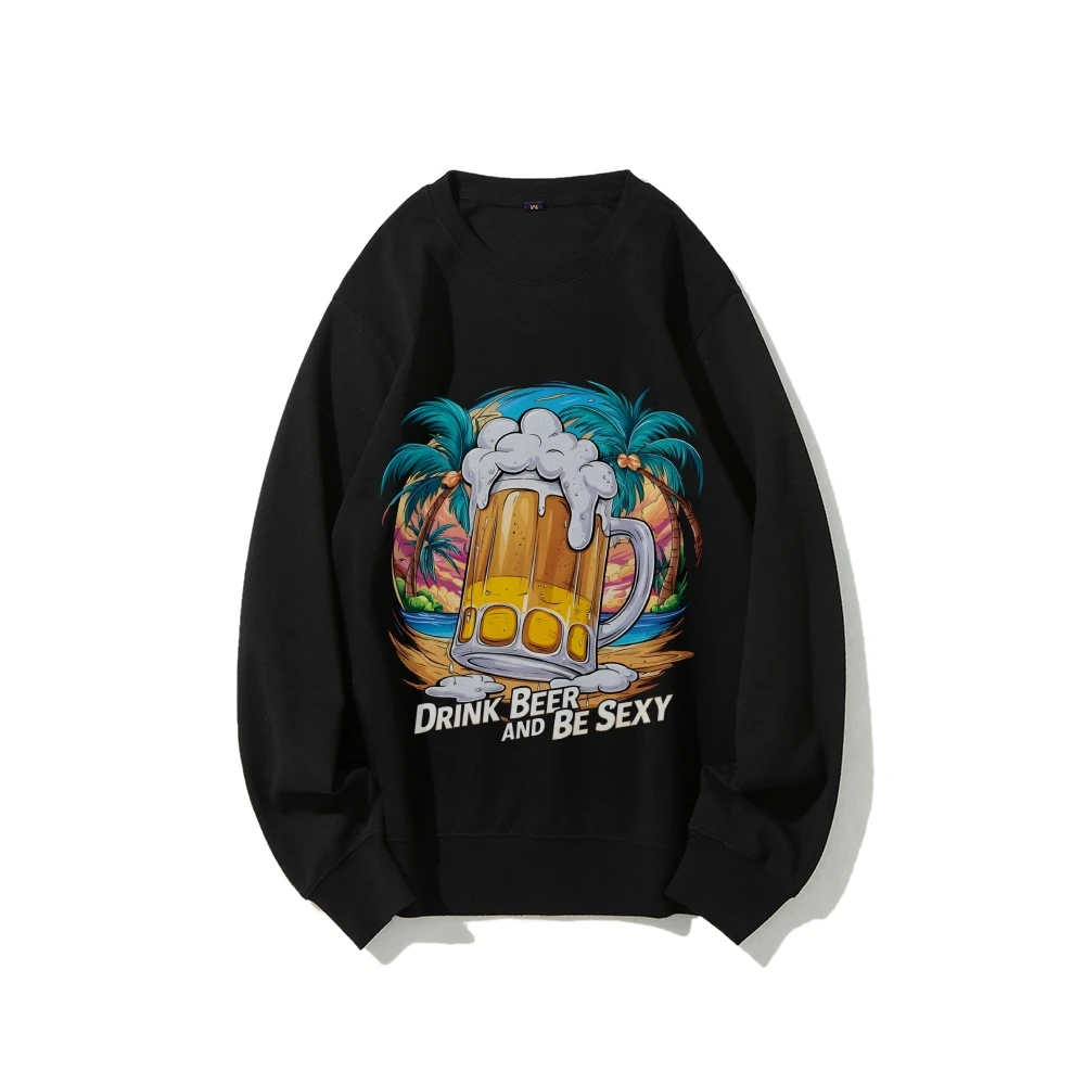 

Y2k Graphic Sweatshirt Drink Beer Print Fun Bold and Party-Themed Free Style Sweatshirt Soft Fabric for Social Casual Looks
