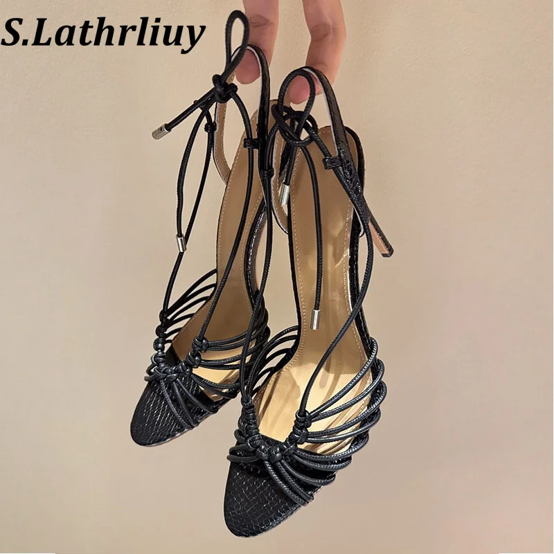 2026 genuine leather summer solid color high-heeled sandals elegant party fashion sandals office commuting high-heeled shoes