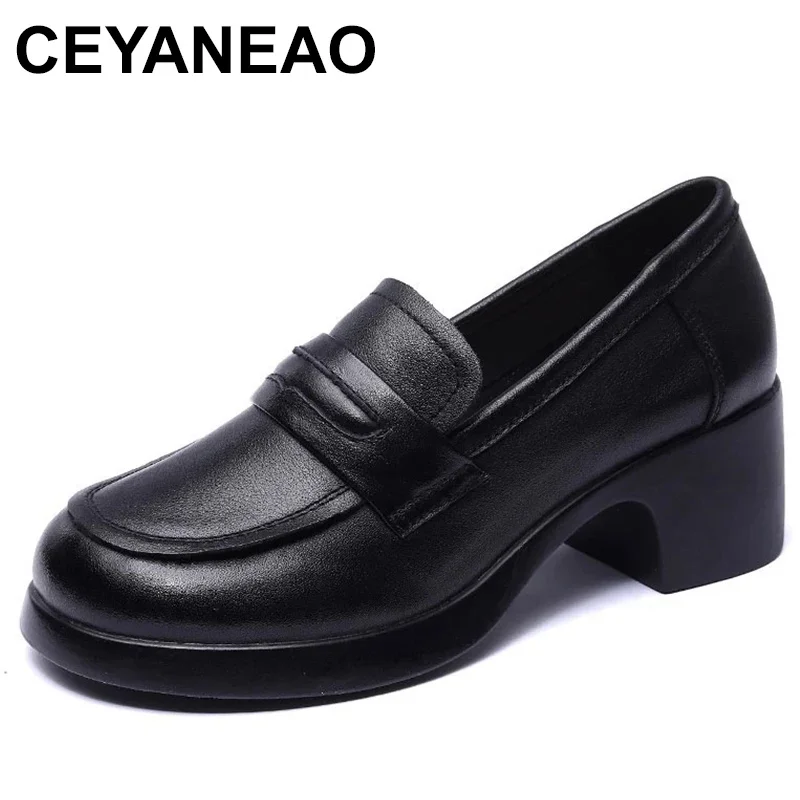 

Penny Loafers Women Genuine Cow Leather Round Toe Thick Sole Slip-On Female Casual Platform Shoes Handmade