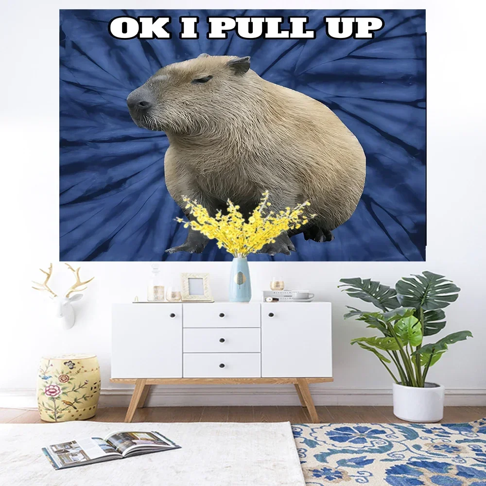 Capybara Tapestry Ok I Pull Up Wall Hanging Funny Meme  College Room Hostel Dorm Party Decor Tapestries Sofa Blanket