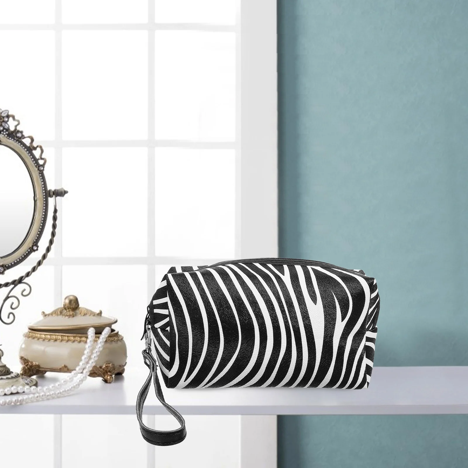 

Large Capacity Travel Bag Zebra Pattern Storage Makeup Toiletries Women Tape Bags for