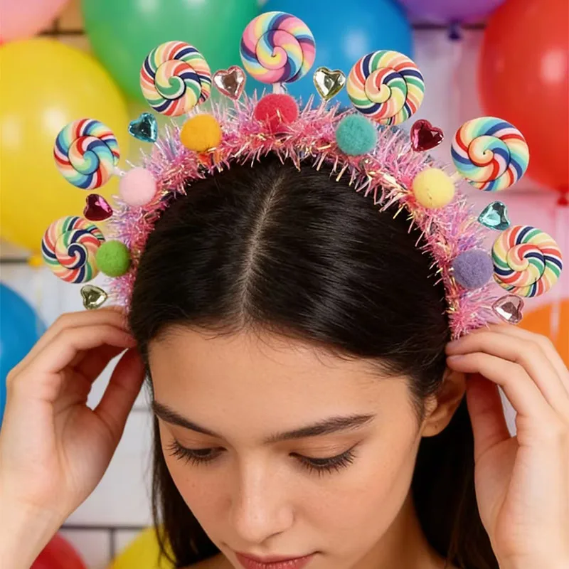 Diadema de Lollipop de Dibujos Animados, Diadema Dulce de Caramelo, Diadema de Princesa con Corazón para Niñas, Accesorios para el Cabello para Fiestas de Cumpleaños y Disfraces Festivos