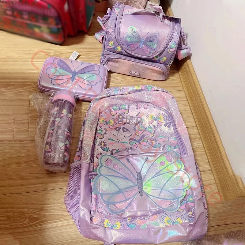 Smiggle Children School Supplies Butterfly Series School Bag Pencil Box Lunch Bag Water Cup Anime Backpack Student Gift