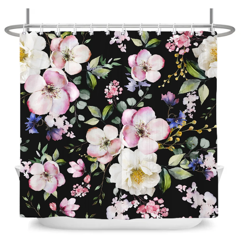 Elegant Flowers Printed Shower Curtain Morden Art Floral Waterproof Fabric Bathroom Curtains Room Decoration Curtain With Hooks