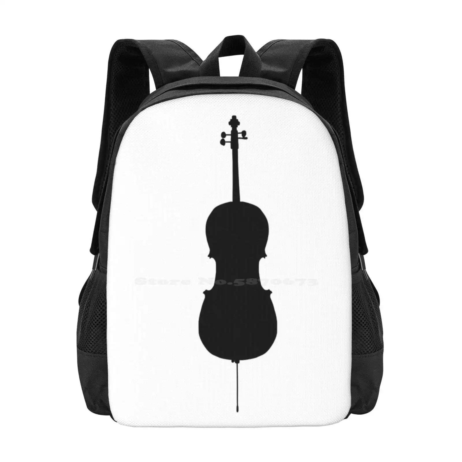 Cello Silhouette Hot Sale Schoolbag Backpack Fashion Bags Odd Cute Weird Different Random Simple Unique Indie Black And White