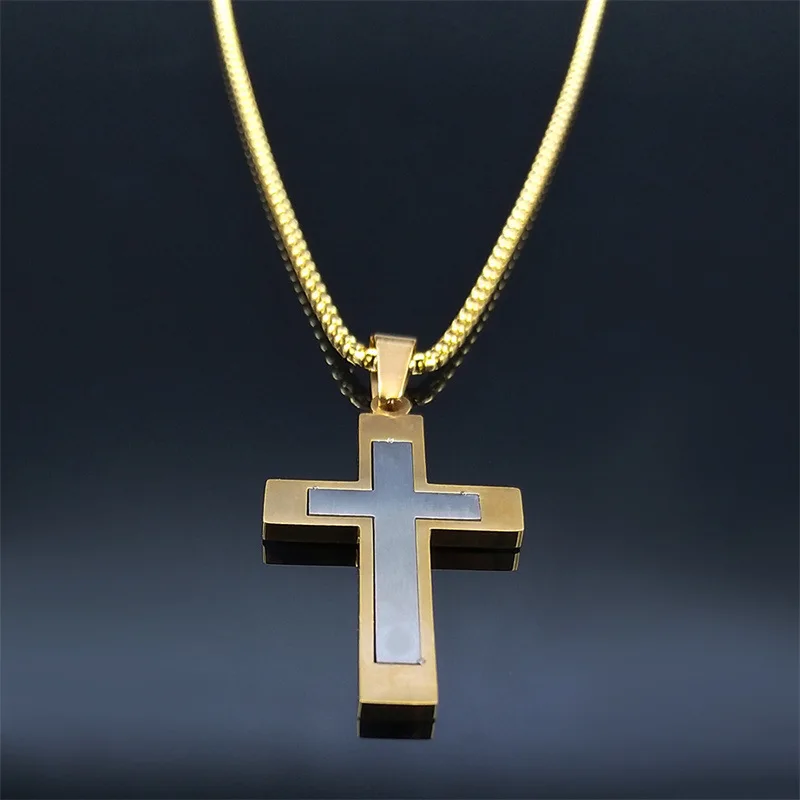 Punk Schwarzes Kreuz Anhänger Halskette für Männer Edelstahl Religiöser Schmuck Geschenk – Detail 5