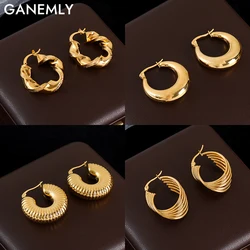 GANEMLY 316L Stainless Steel Gold Color Circle Hoop Earrings For Women Fashion New Trendy Ear Buckle Jewelry Gift Party Bijoux