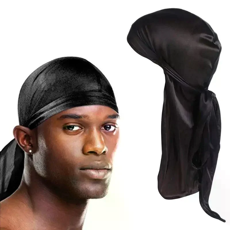 Unisex Silky Long Tail Durag Pirate Hat Turban Fashion Headwraps Cap Bandana Women Men Headwear Caps Hijab Hair Accessories