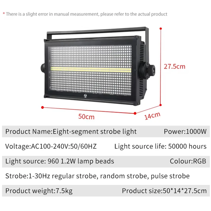 1000W RGB Led Strobe Light 8+8 Stage Flash Professional dj Wedding Disco Party Nightclub Activity Show Vocal Concert Equipment