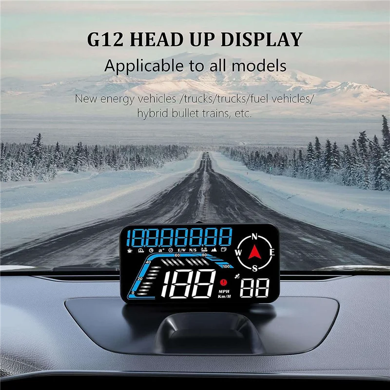 

G12 HUD Head-Up Display GPS Car Display Speeding Alarm Driving Speed Universal Black Easy Install