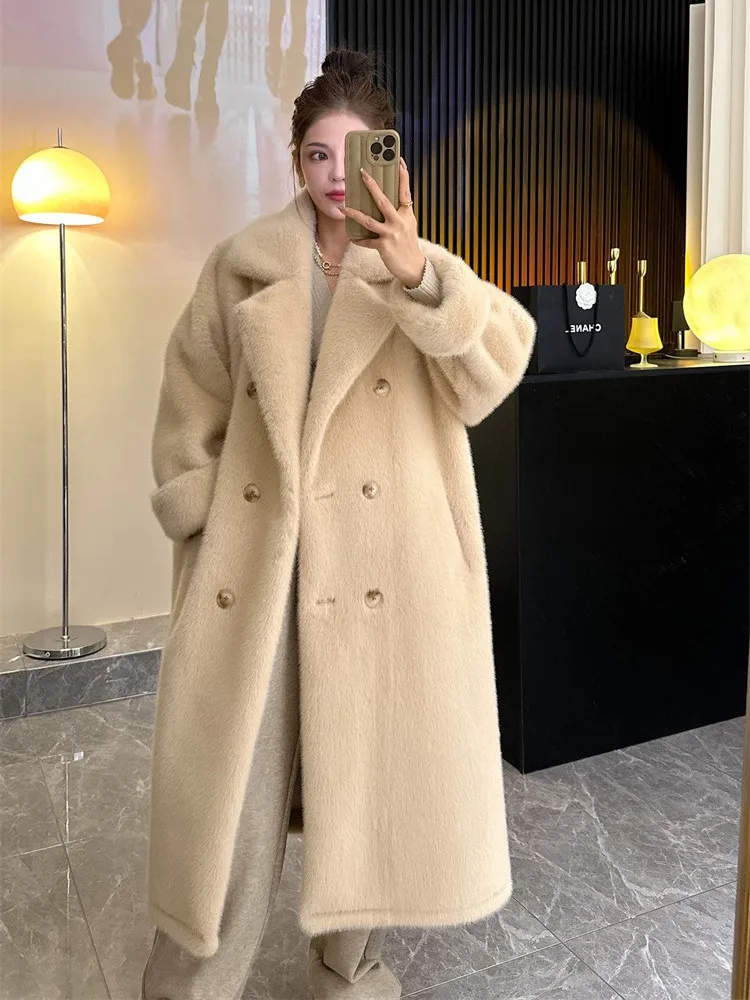 

Fur Integrated Mink Coat for Women Suit Collar Faux Fur Coats Long Thick Warm Loose Plush Coat Fluffy Jacket Overcoat Winter