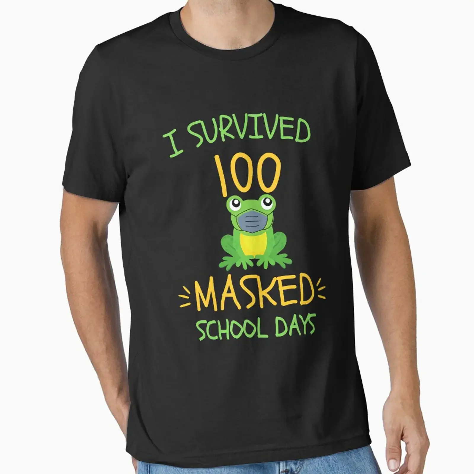 I Survived 100 Masked School Days Frog Lover Essential T-Shirt im Vintage-Stil, gewaschen, lässig, stilvoll, grafisch, weich, bequem