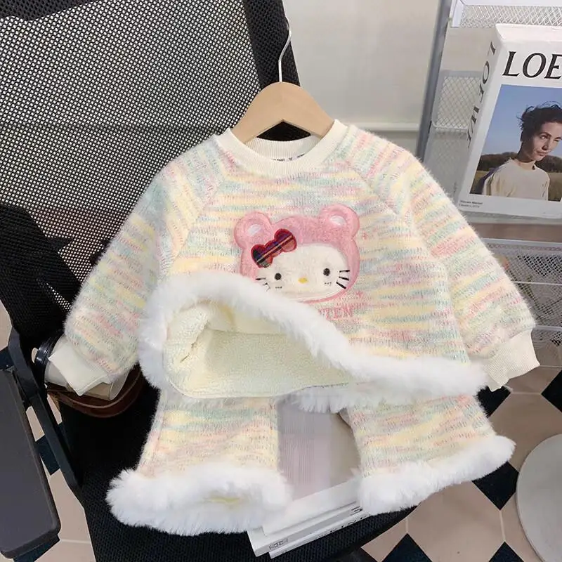 

Kawaii Y2k Аниме Модный комплект из 2 предметов Детская одежда Топы Sanrio Hello Kitty Зимняя одежда для мальчиков 10-14 лет для детей и девочек