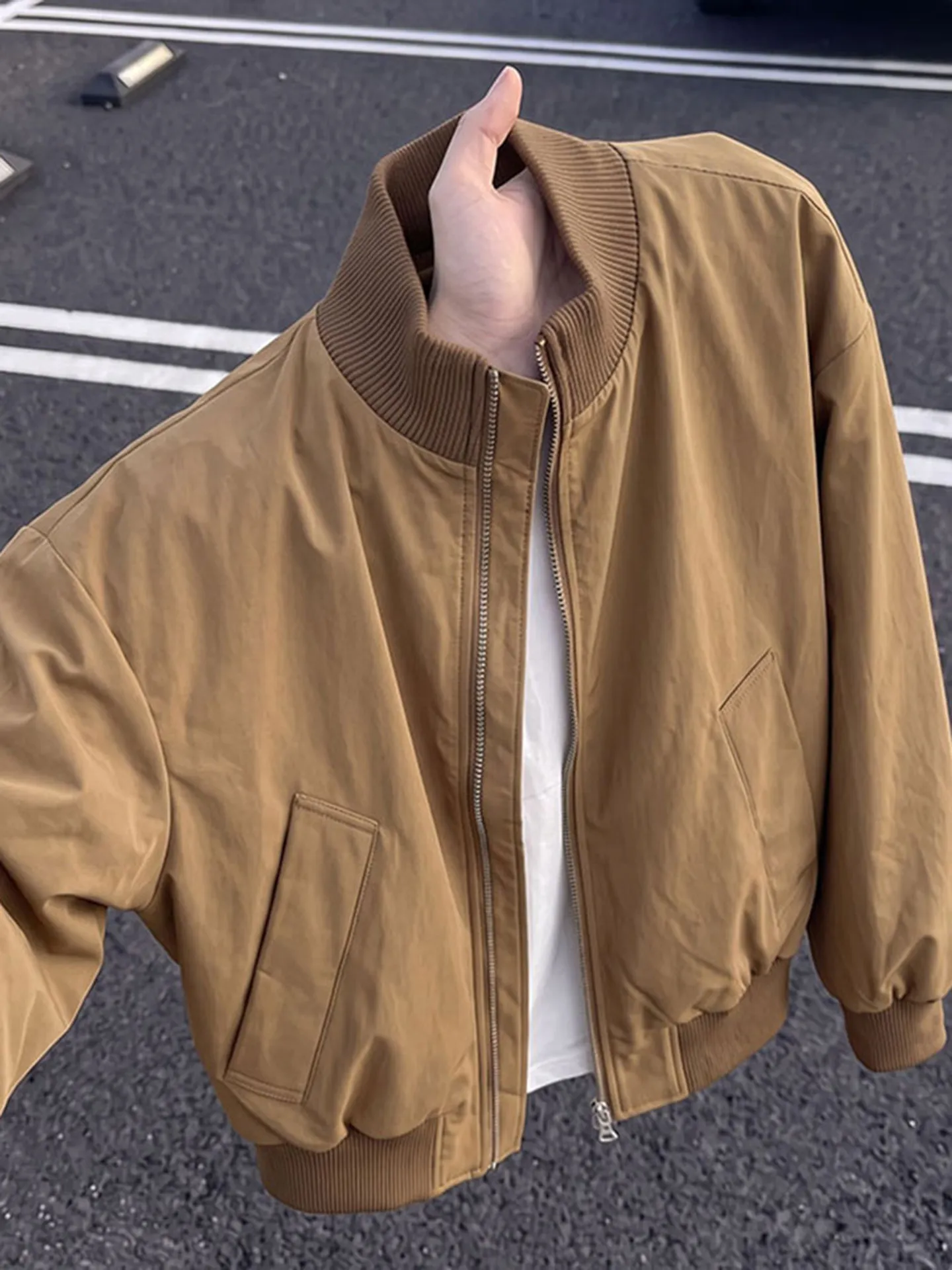 Waterproof Men's Short Stand Collar Baseball Jacket Autumn Cleanfit Shape Workwear Coat Loose Fit Youthful Style Long Sleeve ...