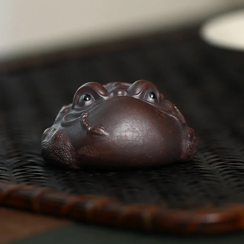 Yixing Superior Purple Clay Three-legged Toad Handmade Statue Tea Ceremony Sculpture Hand Toy Means Wealth Exquisite Decoration