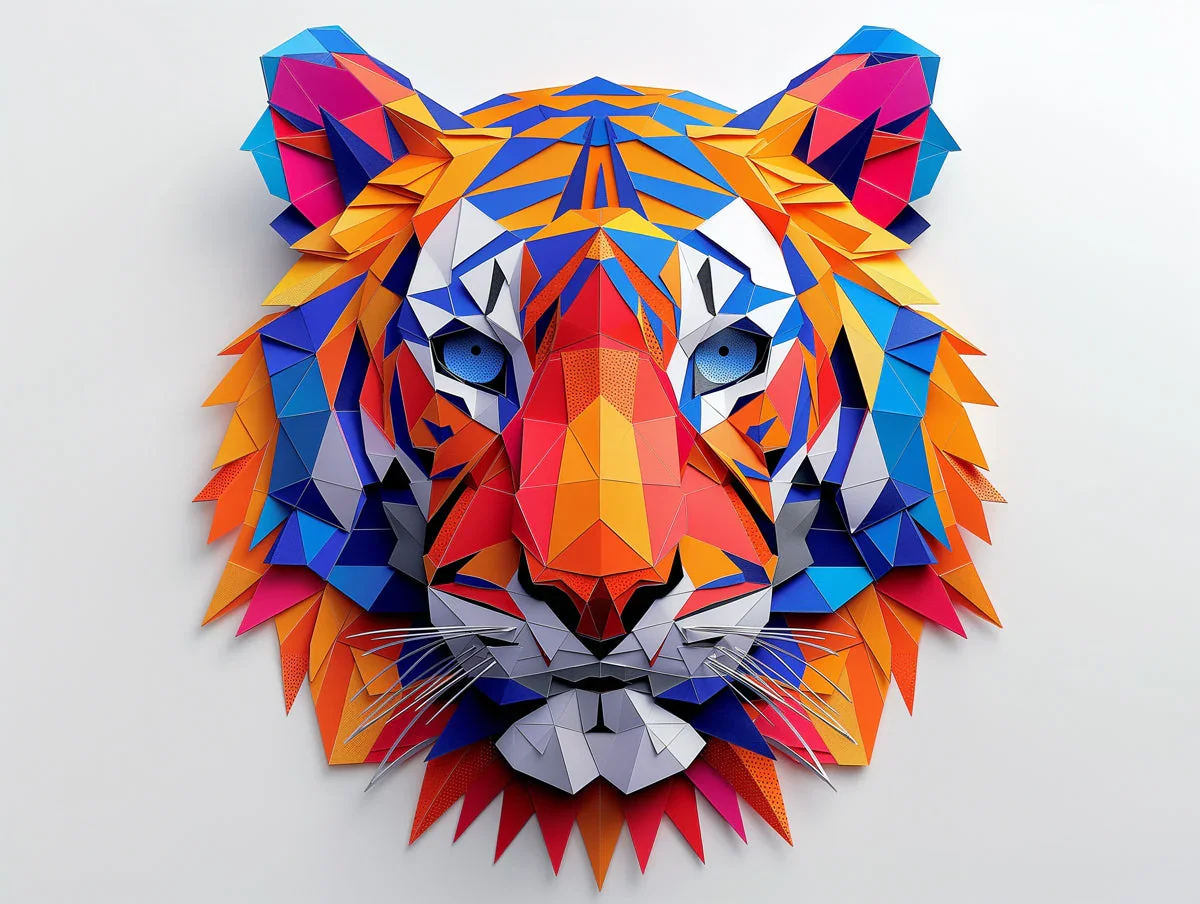 Geometric Tiger Mural Wallpaper in Room Various Colors Custom Peel and stick wallpaper