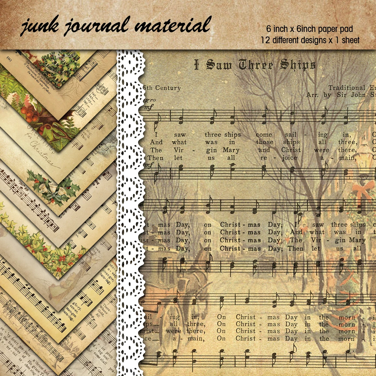 ヴィンテージミュージックシート、スクラップブックペーパー、diyアルバム、カード作成、クリスマスデコレーション、スクラップブック用品、6x6インチ、パックあたり12個