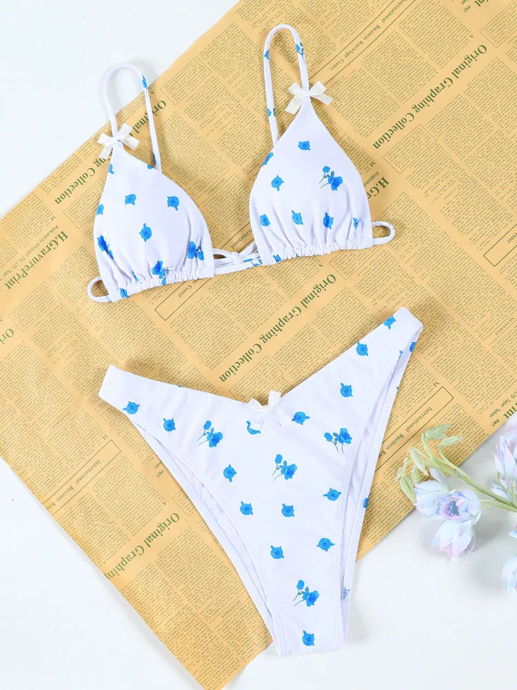 

ZRTAK Triangle Bikini Set Women Swimsuit Halte Bikini Sexy Swimwear Thongs Bathing Suits Print Color Beachwear Brazilian Biquini