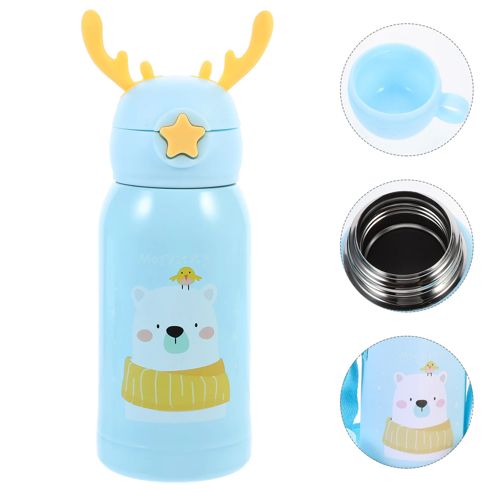 

Stainless Steel Cup Vacuum Mug Antler Insulation Cup Straw Kids Water Bottle Cartoon Antler Leak Proof Portable