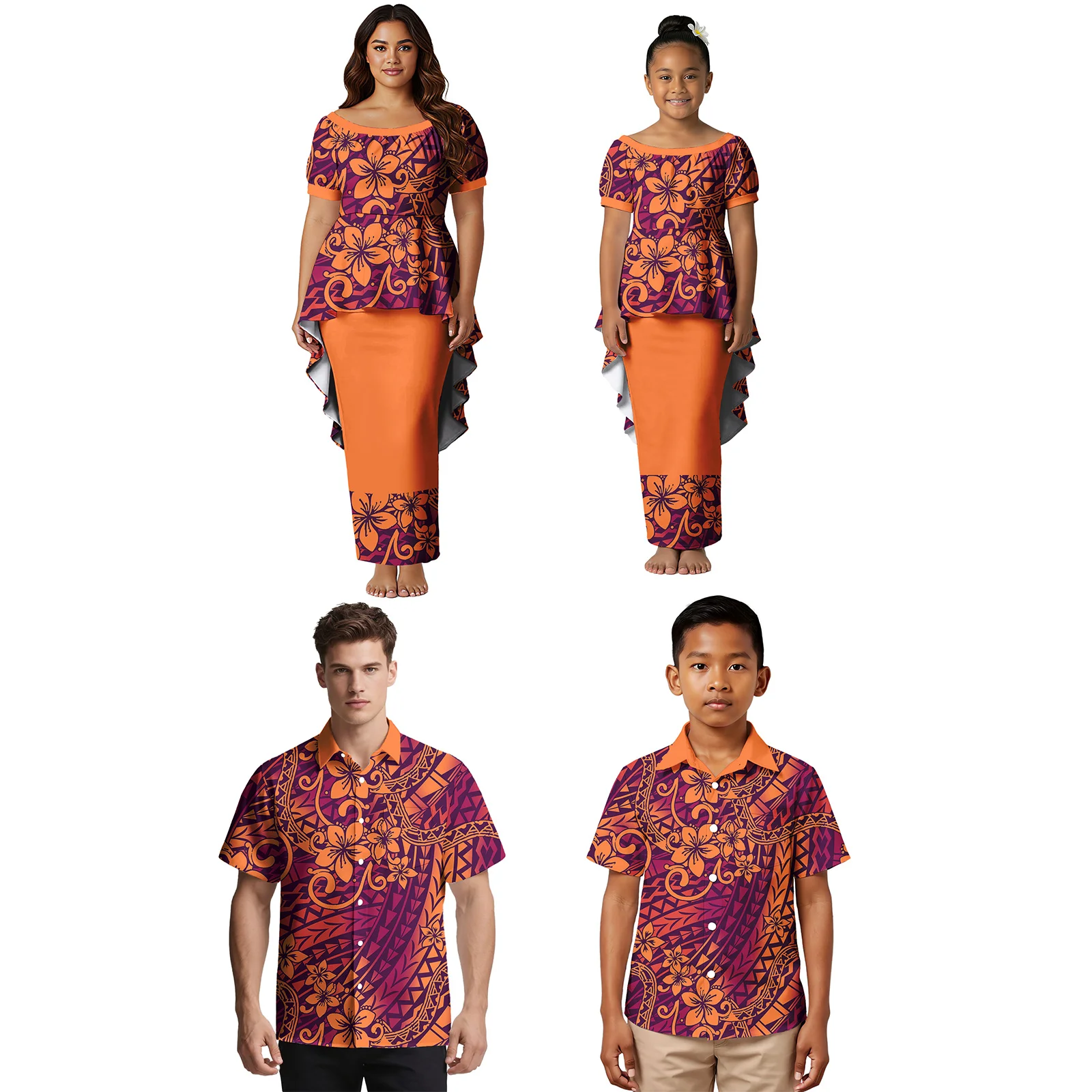 

Парные рубашки и юбки в стиле алоха для всей семьи: для отца и сына, для матери и дочери, с вырезом «ласточкин хвост», повседневный комплект