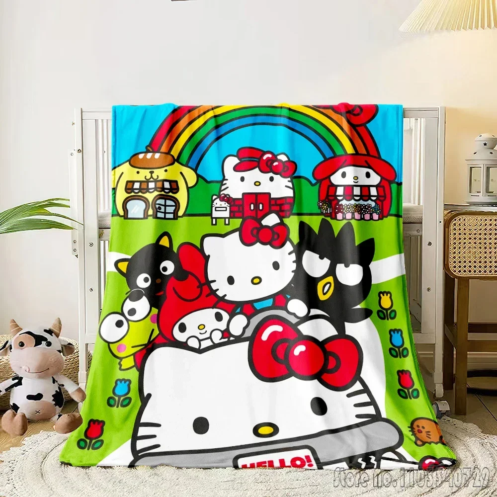 Kawaii Sanrio Hello Kitty Home Cute Kids Blanket Throw for Bed Sofa Decor Fleece Nap Blankets Boys Girls Children Gift