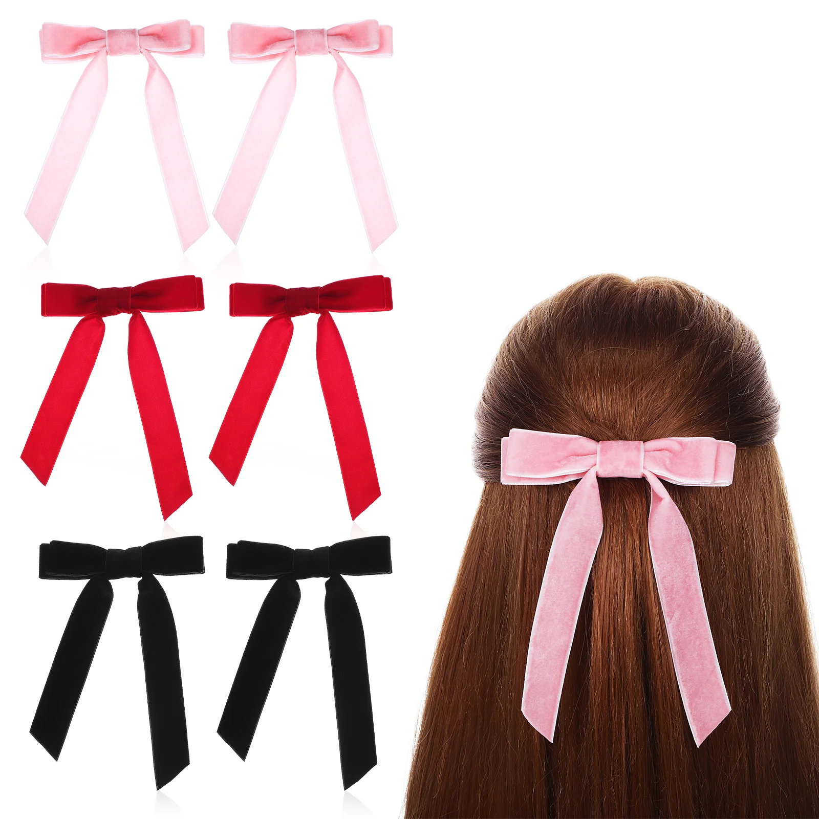 6 Pcs Women Hair Accessories Toppers Bows For Girls Ribbon Velvet Clips Bobby Pins