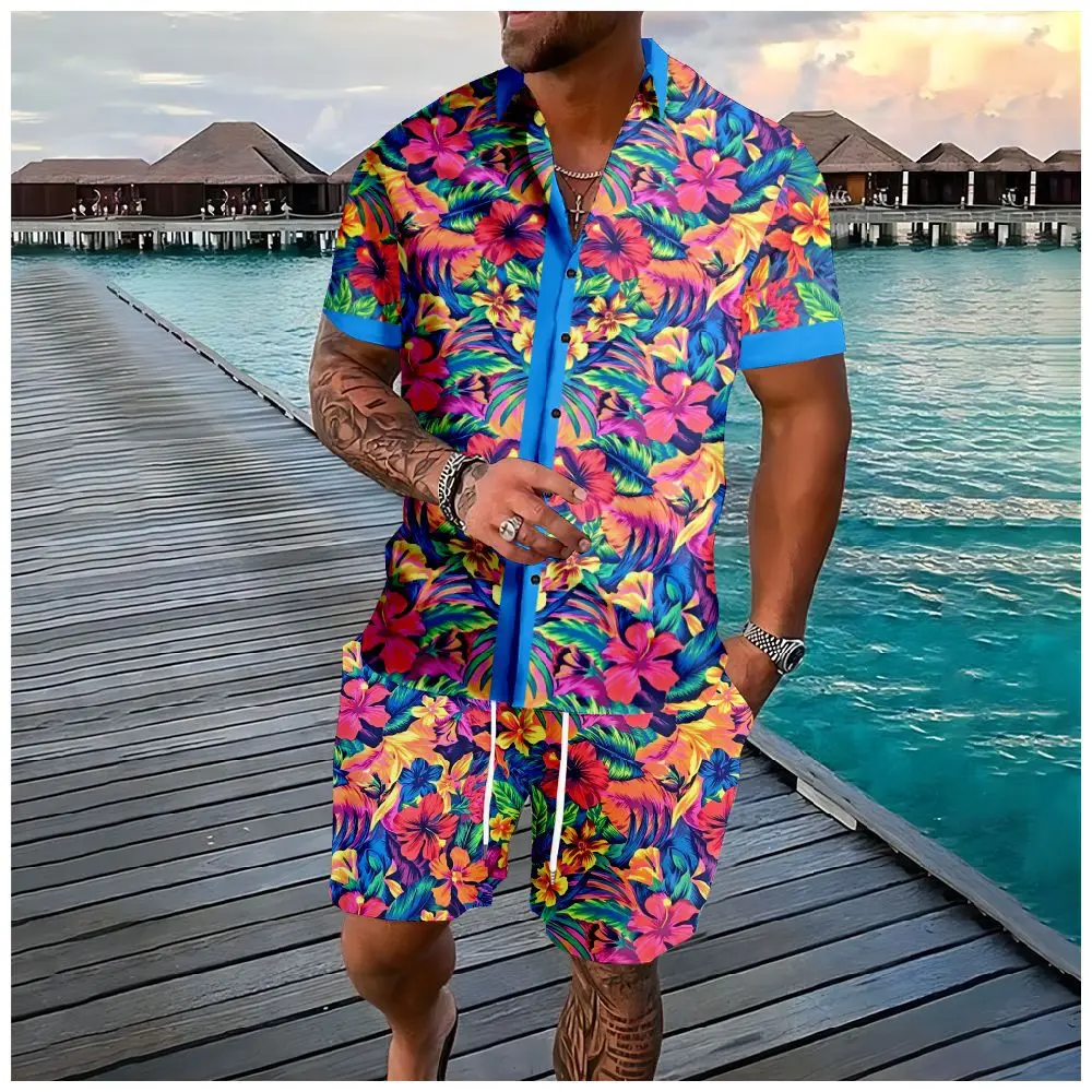 Summer Palm Tree 3D Print Men Shirt Sets Short Sleeve Shirt Oversized Casual Beach Shorts Streetwear Hawaiian Suits Clothes