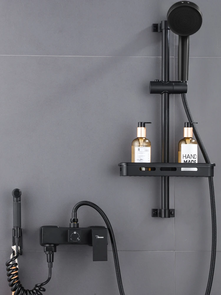 

High Appearance Level Black Bathroom Full Copper Shower Faucets Toilet Pressurized Simple Household Faucet Head Sprinkler Set