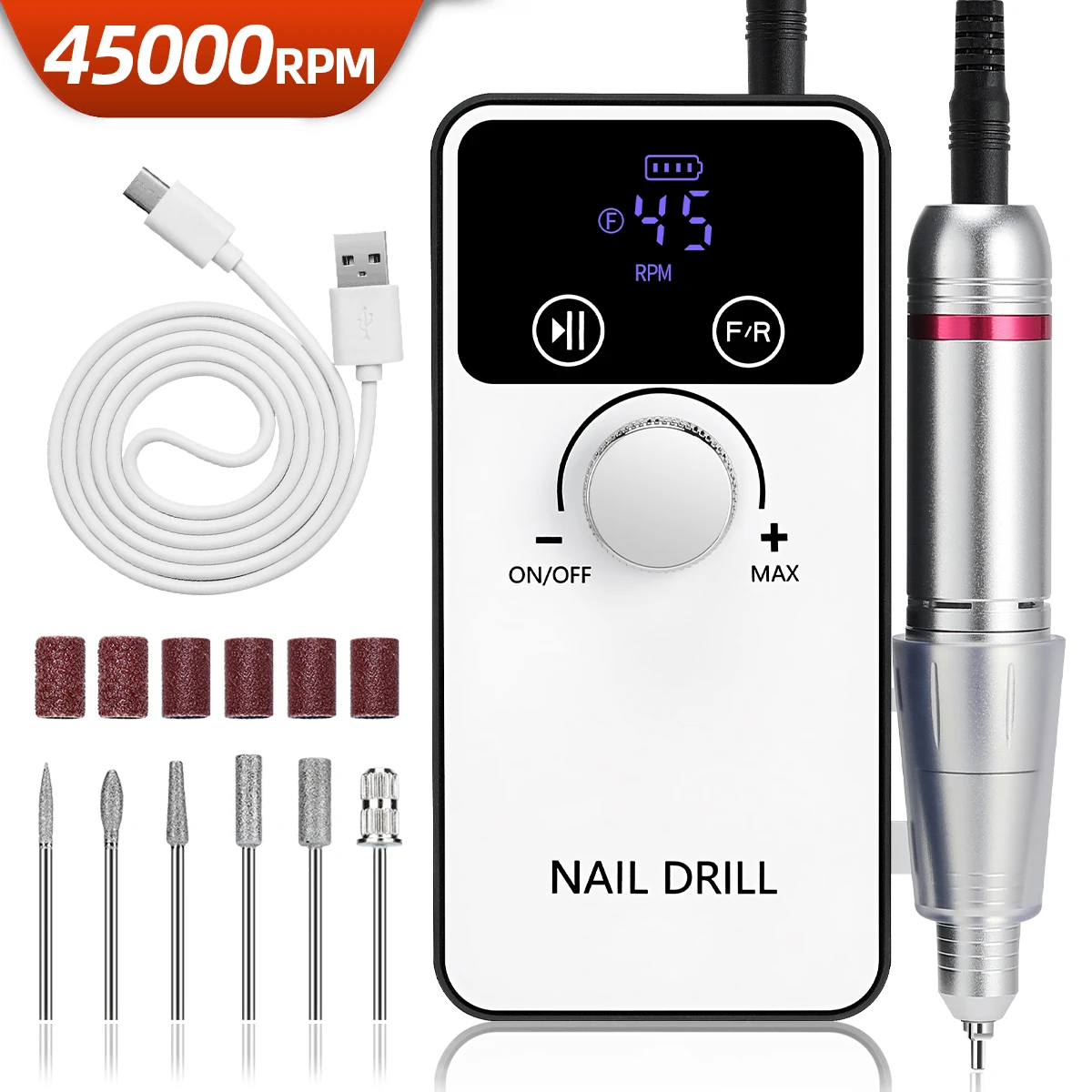 

New 45000RPM Nail Drill Manicure Machine Rechargeable Electric Nail Sander With Pause Mode Nails Lathe Gel Cutting Remove Tool