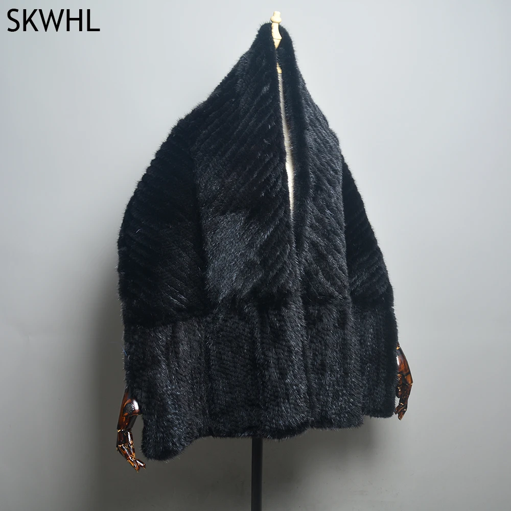 New Luxury Lady Authentic Mink Fur Shawl Scarf Winter 100% Natural Mink Fur Real Scarf Shawl Fashion Genuine Mink Fur Ponchos