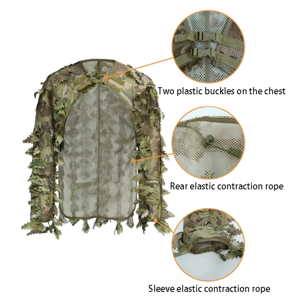 عباءة نمط الصيد بدلة تكتيكية بدلة جيلي، مادة شبكية خفيفة الوزن قابلة للتنفس