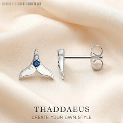 Ear Studs Tail Fin With Blue Stones,Europe Style Fine Jewerly For Women Handcrafted Gift In 925 Sterling Silver