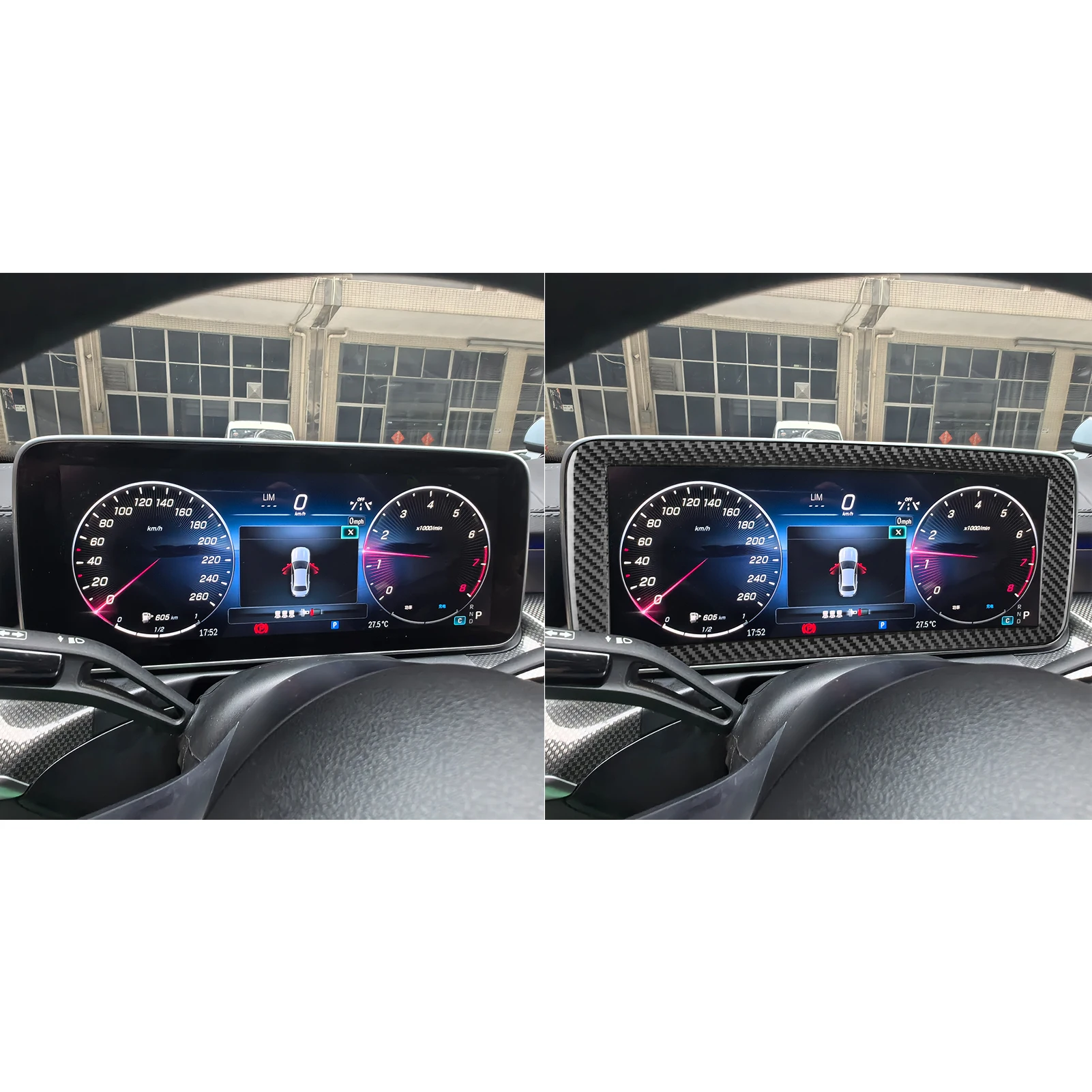 For Mercedes-Benz C-Class 22-24 GLC 23-24 Carbon Fiber Dashboard Speedometer Screen Frame 1PCS Car Interior Decoration Sticker