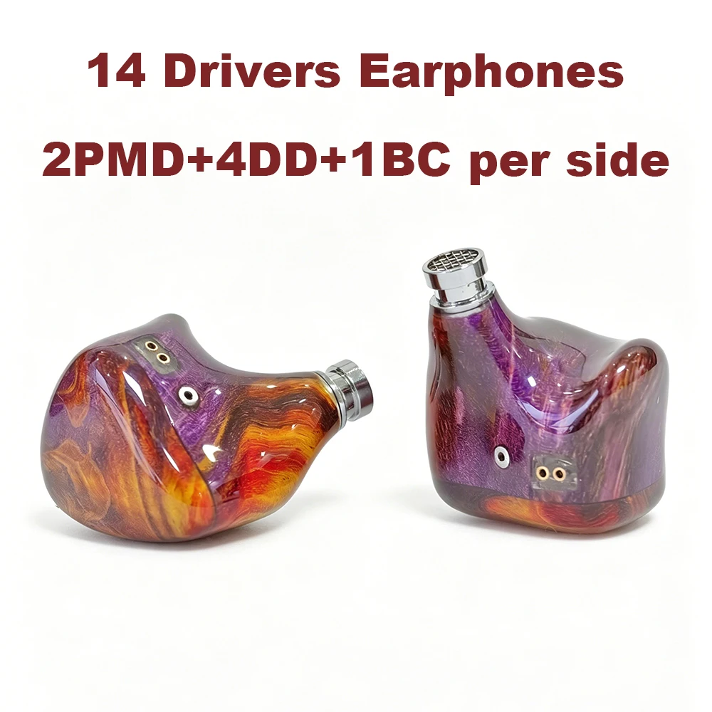 Auriculares IEM de 14 Drivers, Auriculares Planos Hifi, Auriculares Intrauditivos con Monitor, Auriculares con Cable T241 2PMD+4DD+1BC, Auriculares de Alta Fidelidad de 2 Pines