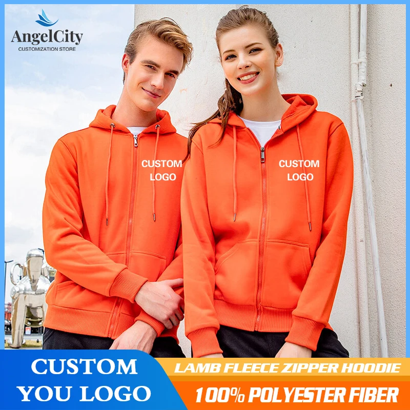 

Lamb Fleece Zipper Hoodie Custom Logo Embroidery Print Casual Men's And Women's Zipper Sportswear DIY Image NAME