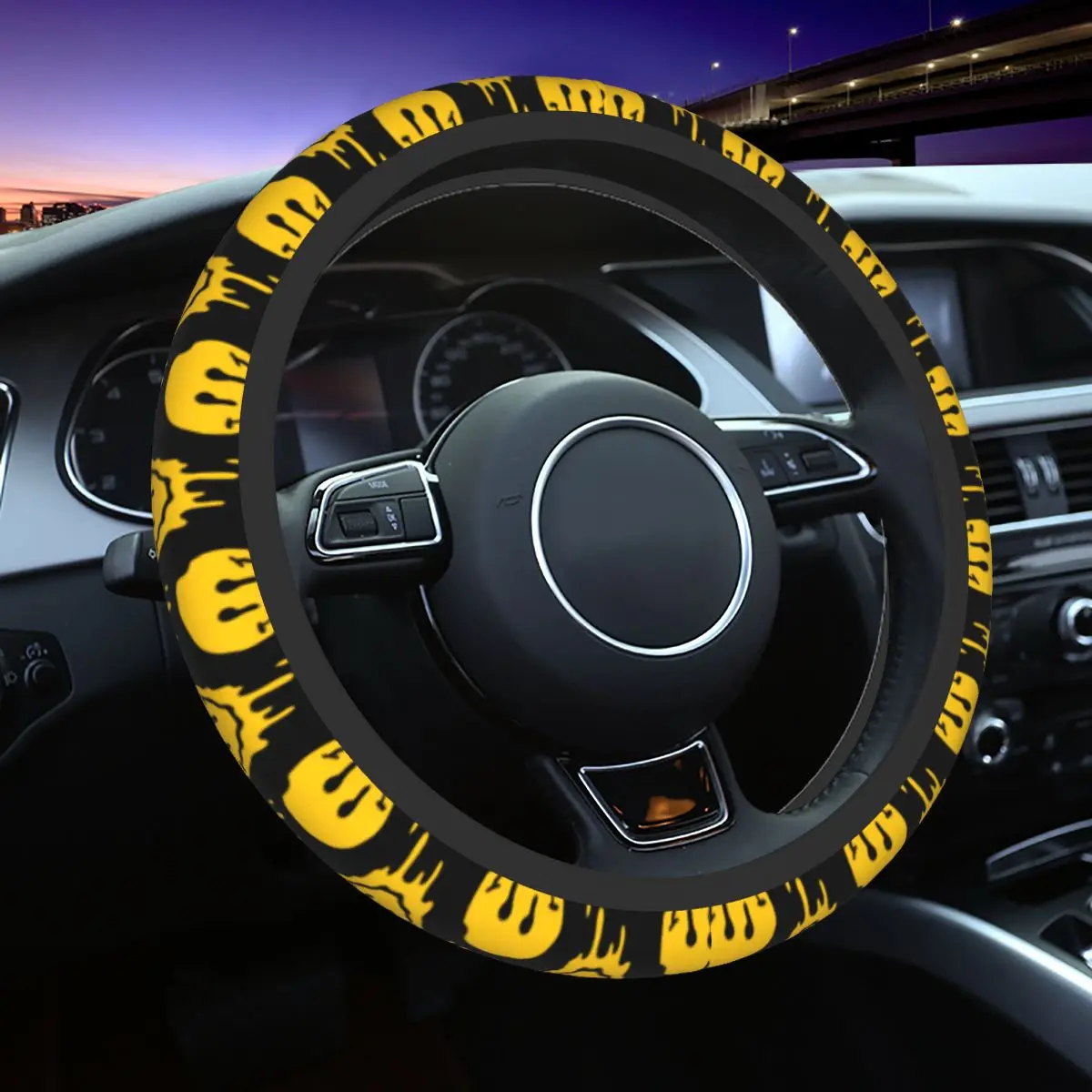 38cm Car Steering Wheel Cover Acid Anti-slip Smile Smiling Face Car-styling Colorful Automobile Accessory