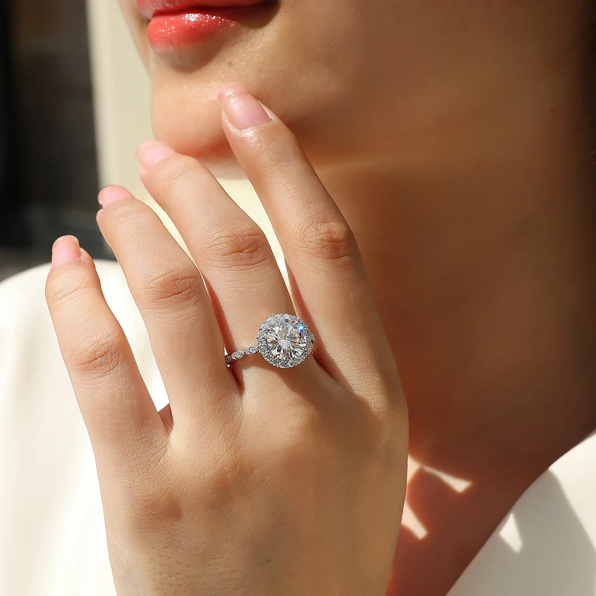 

3ct D Color Moissanite Halo Engagement Ring Women 925 Sterling Silver Full Mosan Diamond Wedding Rings