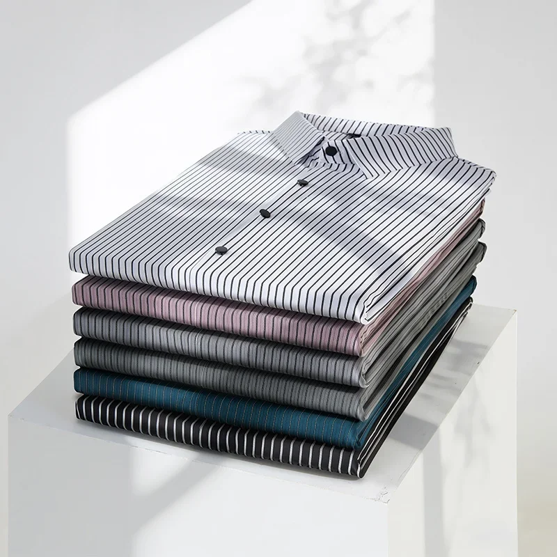 

Mens Vertical Striped Short Sleeve Polo Shirts Casual Business Tops Breathable Lightweight Wrinkle Resistant Summer Wear