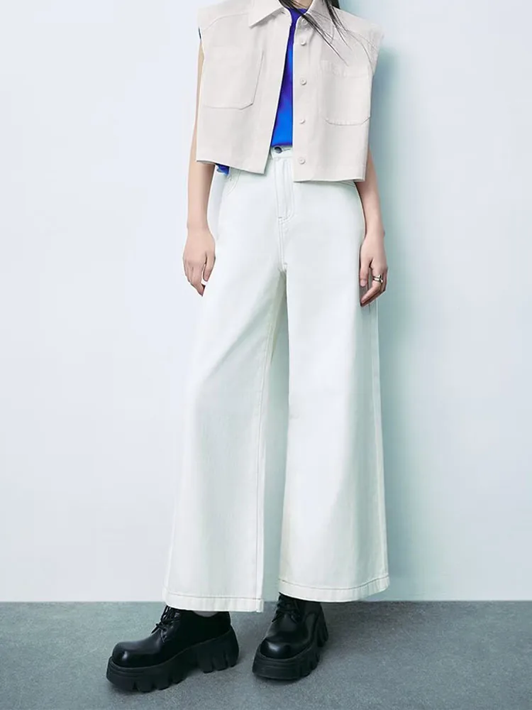 

2024 Spring and Summer Casual Style Double Pocket Small Lapel Sleeveless Short Loose Vest Vest Women's Outer Wear Slim White Ves